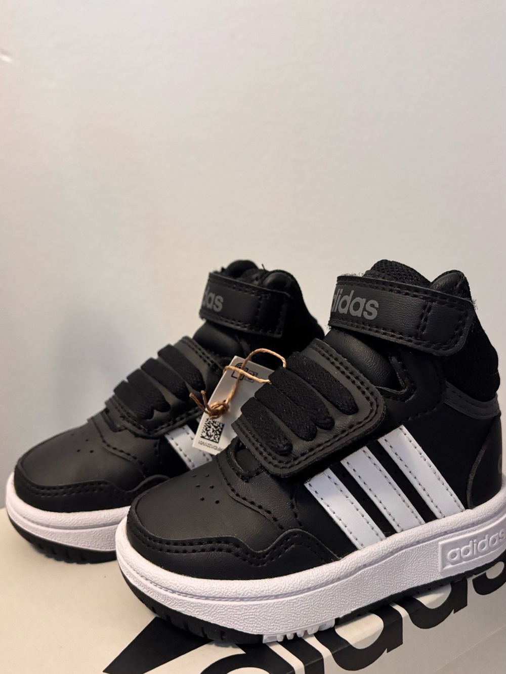 adidas Black and White High-Top Kids Sneakers - Picture 4 of 6